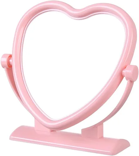 CALLARON Espejo portátil de doble cara para maquillaje, espejo en forma de corazón, espejo de maquillaje con aumento para escritorio, bonito espejo