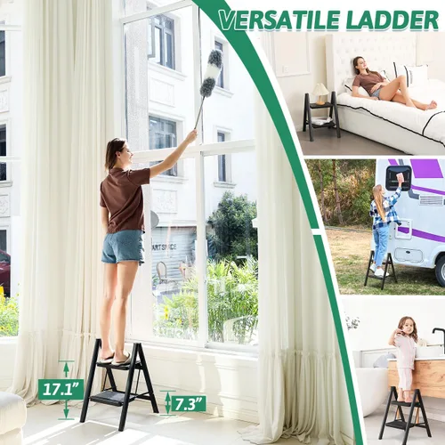 Miniatura 4 de Escalera Plegable de 2 Escalones, Taburete Escalón de Servicio Pesado 330 Libras de Carga, Escalera Pequeña de Cocina/Closet para Adultos/Niños