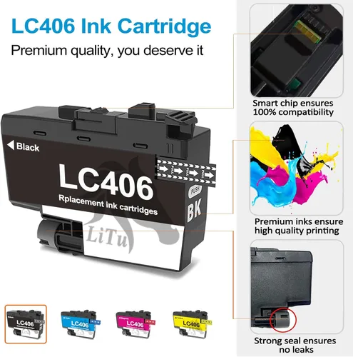 Miniatura 4 de Paquete de 2 cartuchos de tinta cian compatibles LC406 para impresora Brother LC406 C LC406CS para Brother MFC-J4335DW MFC-J4345DW MFC-J4535DW