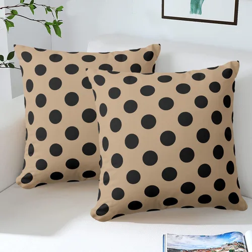Miniatura 4 de Fundas de almohada de lunares negros sobre beige de 16 x 16 pulgadas, fundas de almohada decorativas rústicas y cuadradas para decoración del sofá