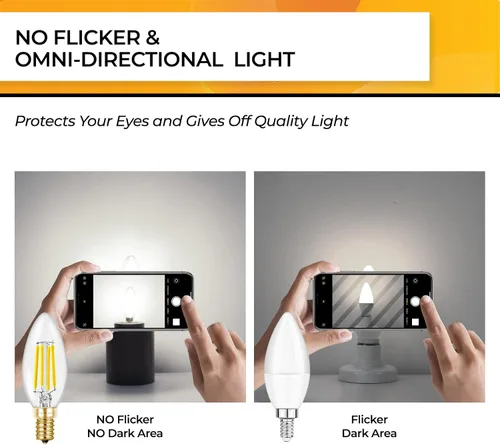 Miniatura 6 de Hizashi - Focos de candelabro LED E12, B11 tipo B, regulables, equivalente a 60 W, 5,000 K, luz diurna, 90+CRI, 6 W, 550 lúmenes, certificación UL