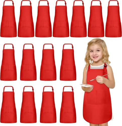 Miniatura 8 de 15 delantales para niños con bolsillos, delantales ajustables para pintura de chef, a granel para niñas y niños de 6 a 13 años, cocinar, hornear