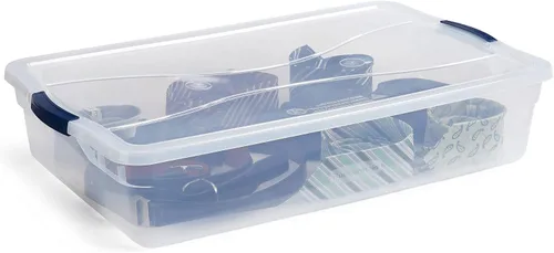 Miniatura 5 de Rubbermaid Cleverstore - Paquete de 4 recipientes de plástico apilables de 41 cuartos con tapas de cierre duraderas, organización visible, aula