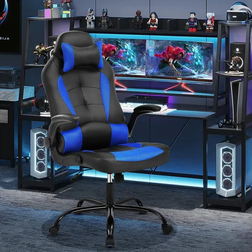 Miniatura 11 de Silla de videojuegos, silla de computadora con respaldo alto, silla de oficina egonómica, silla de videojuegos de piel sintética, silla ejecutiva