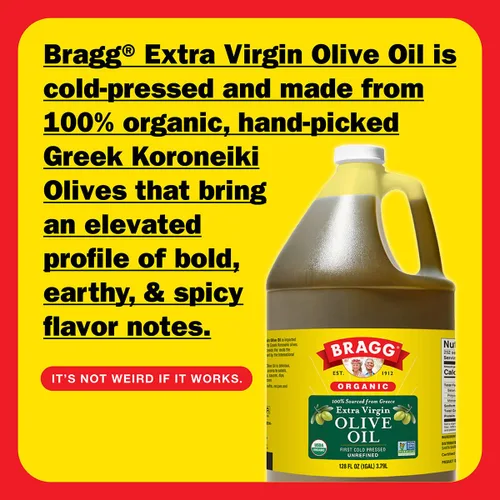 Miniatura 3 de Bragg - Aceite de oliva orgánico y extravirgen, hecho con aceitunas griegas Koroneiki, prensado en frío para marinar y vinagretas, con certificado