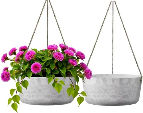 Miniatura 7 de Asnext Maceta colgante de 10.7 pulgadas para plantas de interior y exterior, paquete de 2 macetas colgantes con agujeros de drenaje para decoración