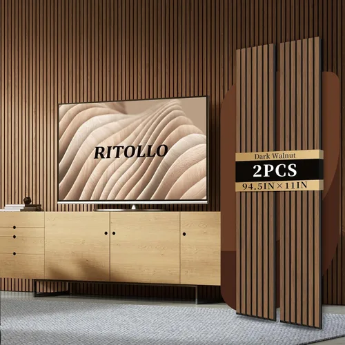 Miniatura 12 de RITOLLO Paneles de listones de madera para pared, 2 piezas de 94.5 x 11 pulgadas, paneles acústicos para decoración de pared interior, panel