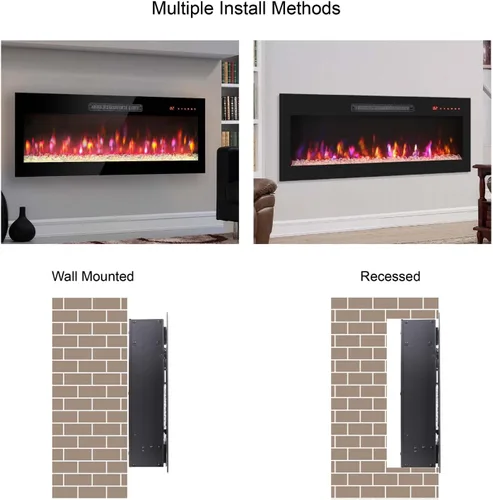 Miniatura 3 de Chimenea eléctrica ultrafina de 60 pulgadas, chimenea empotrada y montada en la pared, calentador de luz LED con control remoto, chimenea eléctrica