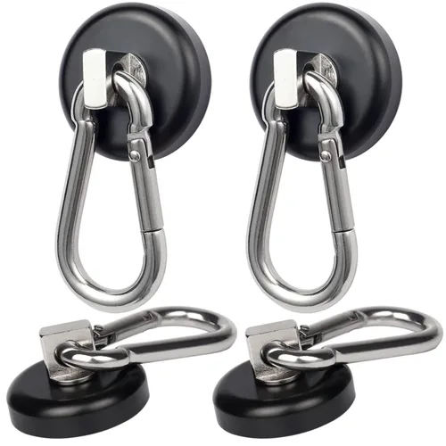 Miniatura 13 de WELLZEER Ganchos magnéticos de 100 libras, ganchos magnéticos negros con mosquetón giratorio para colgar refrigerador, fuerte imán de neodimio