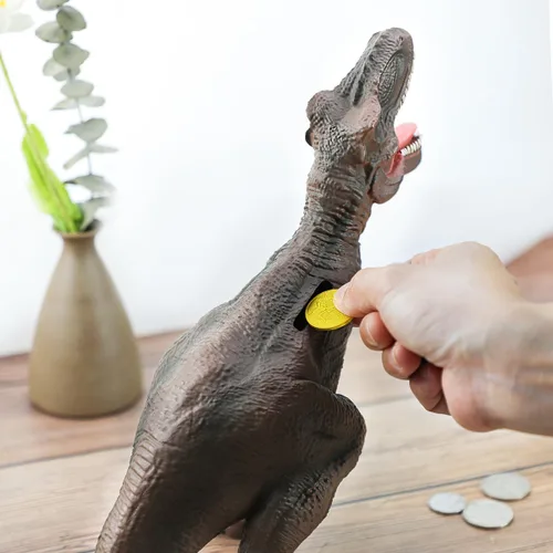 Miniatura 5 de Alcancía T-Rex de dinosaurio marrón resina, regalo de cumpleaños para niños.