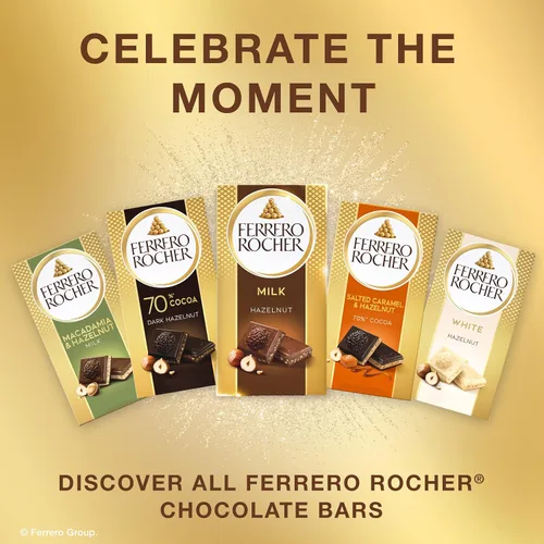 Miniatura 8 de Ferrero Rocher Barra de chocolate premium, 70% de chocolate amargo, avellana y relleno de cacao, 8 unidades, 3.1 onzas cada una