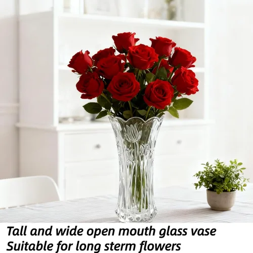 Miniatura 4 de Dicunoy Juego de 2 jarrones de flores de cristal, jarrones grandes de 9.5 pulgadas para centros de mesa, modernos jarrones acampanados de cristal