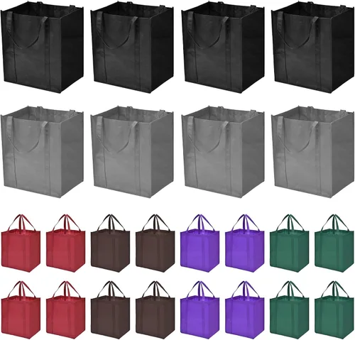 JERIA Paquete de 24 bolsas de comestibles reutilizables, bolsas de compras grandes y plegables lavables, bolsas de mano resistentes con asas Varios