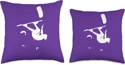 Miniatura 3 de Kitesurf Gifts and Surf Lover Tees by taiche Kitesurfer Somersaulting White Vector Silhouette Throw Pillow, 16x16, Multicolor
