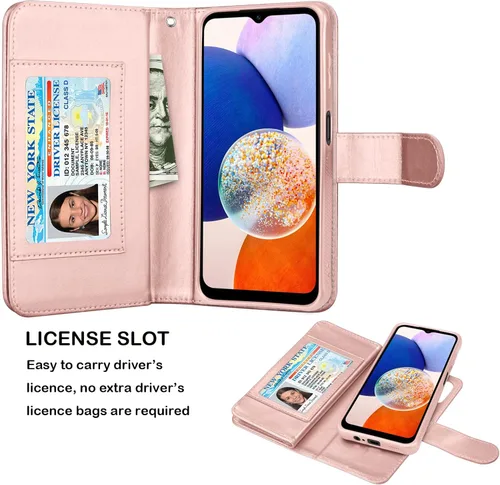Miniatura 3 de Njjex Funda tipo cartera para Samsung Galaxy A54 5G, 9 ranuras para tarjetas; funda de piel sintética con tapa para crédito, desmontable, función
