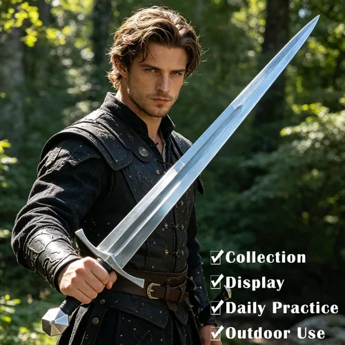 Miniatura 3 de Medieval Full Tang Spring Steel Knight Arming Sword with Scabbard for Outdoor Use, Practice, Collection