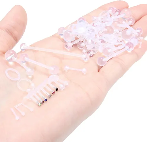 Miniatura 7 de Vsnnsns Piercing para el cuerpo, 14G-20G, acrílico, transparente, para nariz, labio, lengua, ceja, septum, cartílago, tragus, ombligo, ombligo