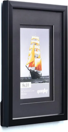 Miniatura 3 de Yaetm Juego de 2 portarretratos flotantes dobles de 8 x 10 pulgadas, 5 x 7 pulgadas con doble paspartú negro, vidrio real pulido de alta definición