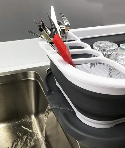 Miniatura 7 de SAMMART Escurridor de platos plegable de 3.17 galones con bandeja, juego de escurridor plegable, organizador de vajilla portátil, bandeja