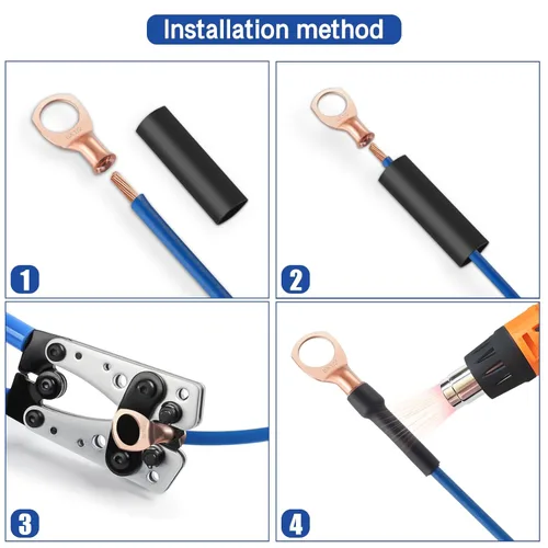 Miniatura 4 de XHF 10 piezas terminales de batería de servicio pesado 1/0 AWG-1/2 con tubo termorretráctil 3:1, terminales de anillo, extremos de cable de batería