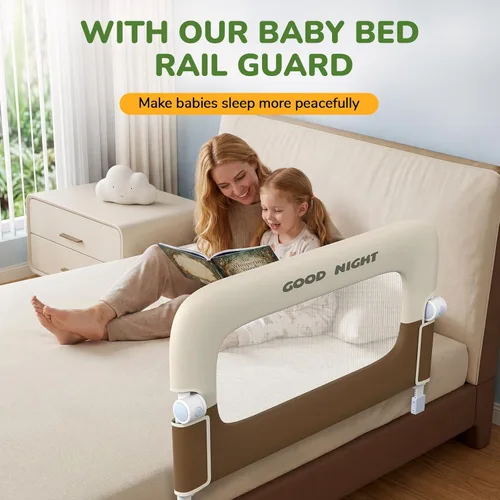 Miniatura 8 de Barandilla protectora de cama para niños pequeños, altura ajustable de 32 pulgadas y riel de cama portátil plegable para bebé, barandillas de cama