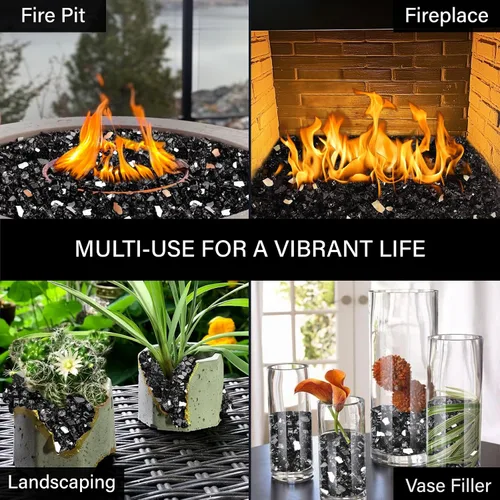 Miniatura 219 de NUPICK Vidrio de Fuego de 5 Libras, Vidrio Brillante para Fogata de 1/2 Pulgada, Roca de Vidrio Templado para Fogata para Propano o Gas Natural