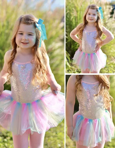 Miniatura 9 de Zaclotre Leotardo de lentejuelas para niñas pequeñas, leotardos de ballet con correa brillante, vestido tutú, traje de bailarina, disfraz de baile
