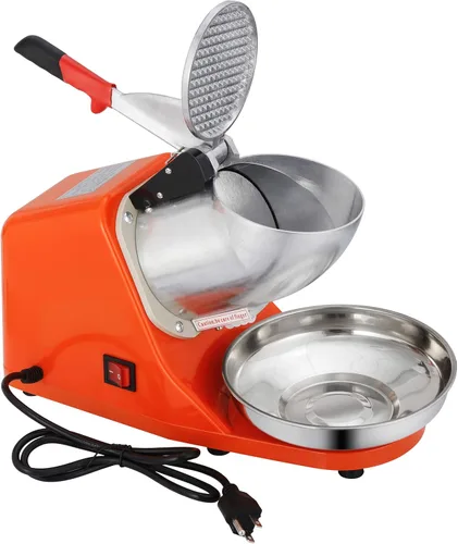 Miniatura 7 de Zeny Máquina trituradora de hielo, eléctrica, para hacer conos de nieve, de acero inoxidable, picadora de hielo raspado (naranja)