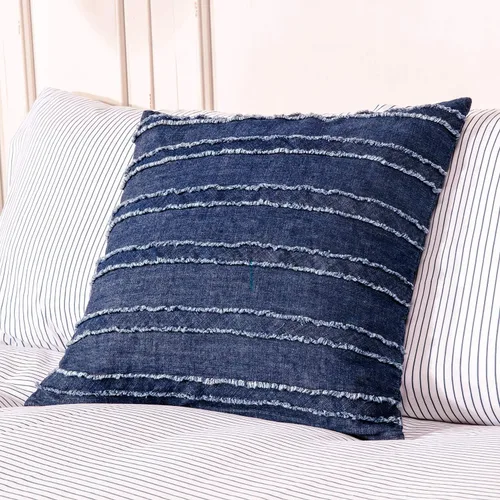 Miniatura 12 de Elegant Life Home Falda de cama de mezclilla lavada teñida con hilo de algodón, con volantes de polvo, caída a medida de 18 pulgadas