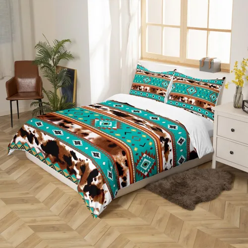 Miniatura 5 de Juego de ropa de cama de piel de vaca, funda de edredón con estampado de vaca de las tierras altas, tamaño individual, funda de edredón tribal