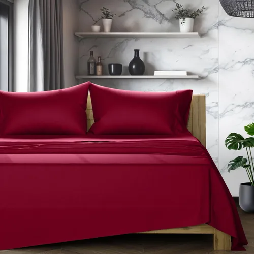TEXAS LINEN CO. Sábanas 100% de algodón egipcio, tamaño matrimonial, juego de sábanas de lujo de la serie 1200 Star Sleepin (4 piezas, borgoña),