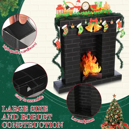 Miniatura 4 de AmazingSpark Chimenea de cartón corrugado de Navidad de 35.5 x 29 x 8 pulgadas, chimenea de cartón con media llama de fuego 3D, campana de pino