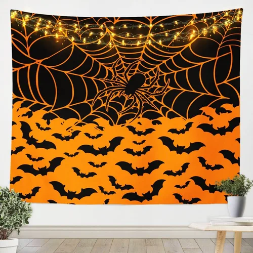 Miniatura 10 de Feelyou Halloween Wall Art for Bedroom Living Room Cartoon Ghost Tapestry Decoration for Kids Boys Girls Red Tapestry Wall Hanging Ghost Festival