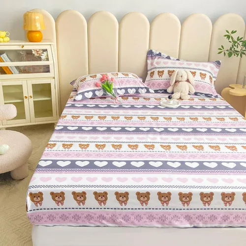 Miniatura 10 de Sábana bajera tamaño individual suave y acogedora, de algodón lavado, de algodón cepillado, para dormitorio de niños y niñas, funda de almohada