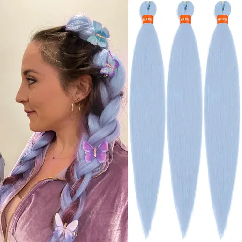 Miniatura 56 de Cabello trenzado preestirado ombré, extensiones de cabello trenzado sedoso, sin picazón, trenzas de cabello trenzado de ganchillo con textura Yaki