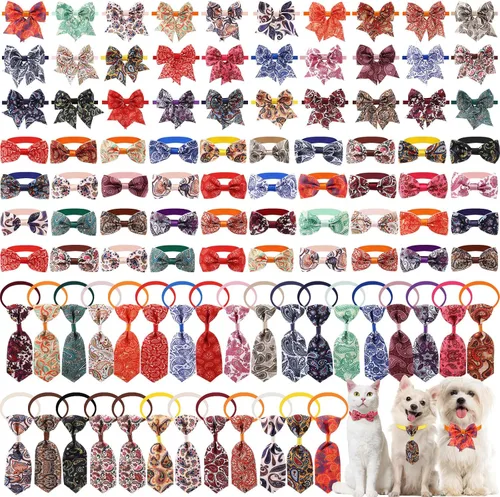 Miniatura 8 de Reginary El juego de 100 piezas de collar de corbatín para perro incluye 40 corbatas para perros y 30 corbatines para cachorros, 30 flores