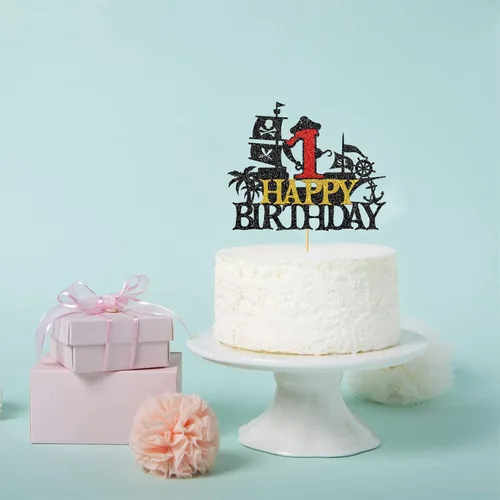 Miniatura 5 de Decoración para pastel de cumpleaños de 1er cumpleaños, barco pirata náutico de vela para primer cumpleaños, decoración de fiesta de cumpleaños