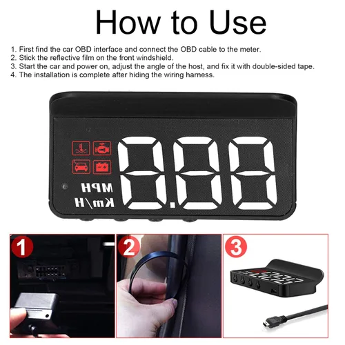 Miniatura 3 de OBD2 HUD, coche HUD velocímetro pantalla parabrisas proyector multifunción indicador alarma fatiga conducción recordatorio