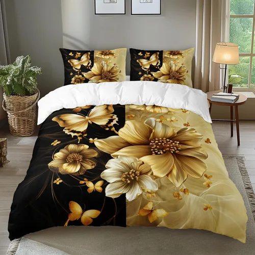 Miniatura 20 de AILONEN Juego de ropa de cama de mariposas en blanco y negro tamaño King, juego de funda de edredón con estampado de estilo en relieve de lujo
