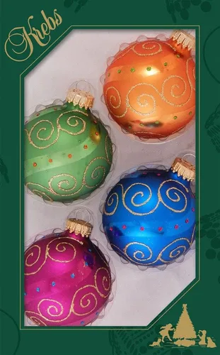 Miniatura 55 de Adornos de árbol de Navidad de vidrio - 67 mm/2.625" [4 piezas] Bolas decoradas de Adornos navideños sin costuras para colgar de Christmas by Krebs
