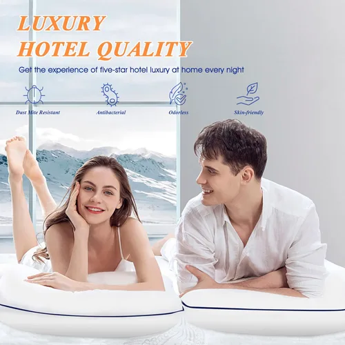 Miniatura 6 de MZOIMZO Almohadas de cama firmes de apoyo para dormir, juego de 2 unidades, calidad de hotel refrescante con relleno alternativo de plumón suave