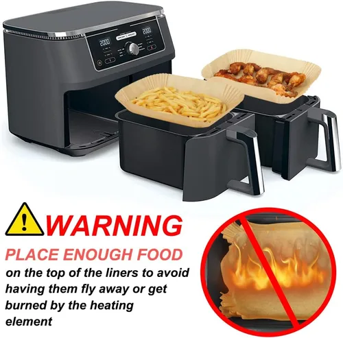 Miniatura 6 de BYKITCHEN Forros de papel desechables para freidora de aire Ninja Dual Airfryer, 100 PCS hojas de papel pergamino rectangulares para freidora