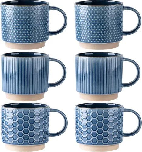 Miniatura 29 de GBhome Tazas de café apilables de 6 onzas, tazas de café de cerámica con patrones de textura para hombre, mujer, papá, mamá, juego de 4 tazas