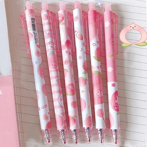 Miniatura 3 de MOZXIRZ 6 piezas de bolígrafos de tinta de gel borrables, bolígrafos retráctiles, lindos bolígrafos rosa y melocotón, bolígrafo de punta fina