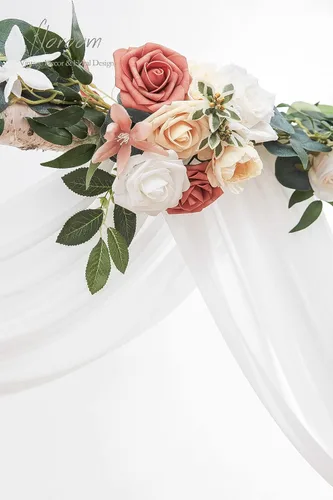 Miniatura 4 de Floroom Tela drapeada de arco de boda, 2 paneles de 19 pies, cortinas de tela de gasa blanca, decoración de ceremonia de boda, recepción Blanco