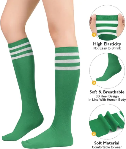 Miniatura 3 de Calcetines deportivos hasta la rodilla para mujer, para deportes al aire libre, medias altas hasta el muslo, calcetines casuales a rayas