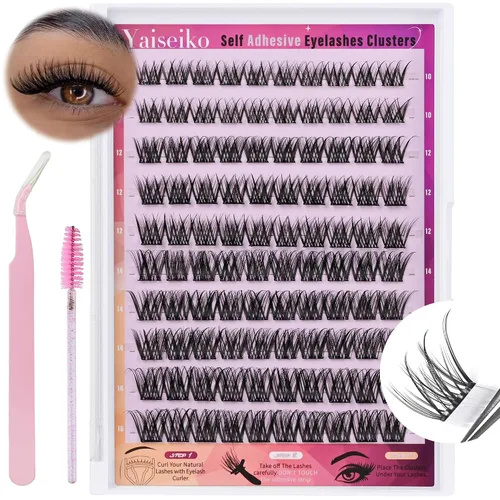 Miniatura 16 de Kit de extensiones de pestañas autoadhesivas en racimo, pestañas para colocar uno mismo, pestañas pre-pegadas, sin necesidad de pegamento, pestañas