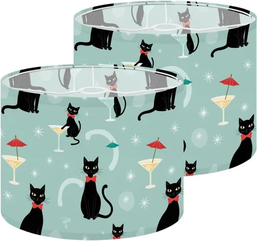 Miniatura 27 de Drum Lampshade Mid Century Black Cat Starry Lights Retro Style Medium Lamp Shade Replacement Linen Fabric Lampshades for Bedside Table Lamp Floor