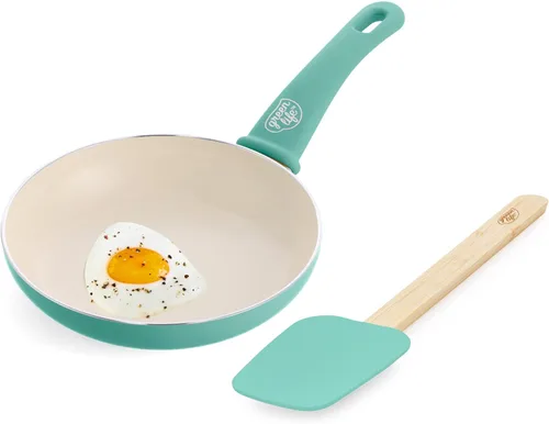 GreenLife Soft Grip - Juego de utensilios de cocina de cerámica antiadherente sin PFAS de 8 pulgadas, espátula de silicona con mango de bambú,