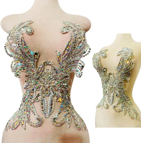 Miniatura 8 de Accesorios de apliques de encaje de diamantes de imitación hechos a mano puros cuentas de costura a mano piedras parches para vestido de novia